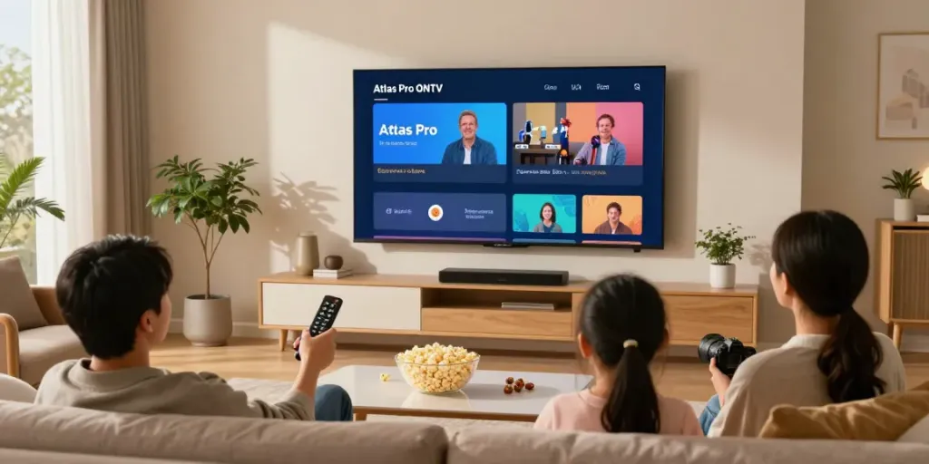 Configurer votre salle de séjour avec Atlas Pro ONTV pour des soirées cinéma en famille.